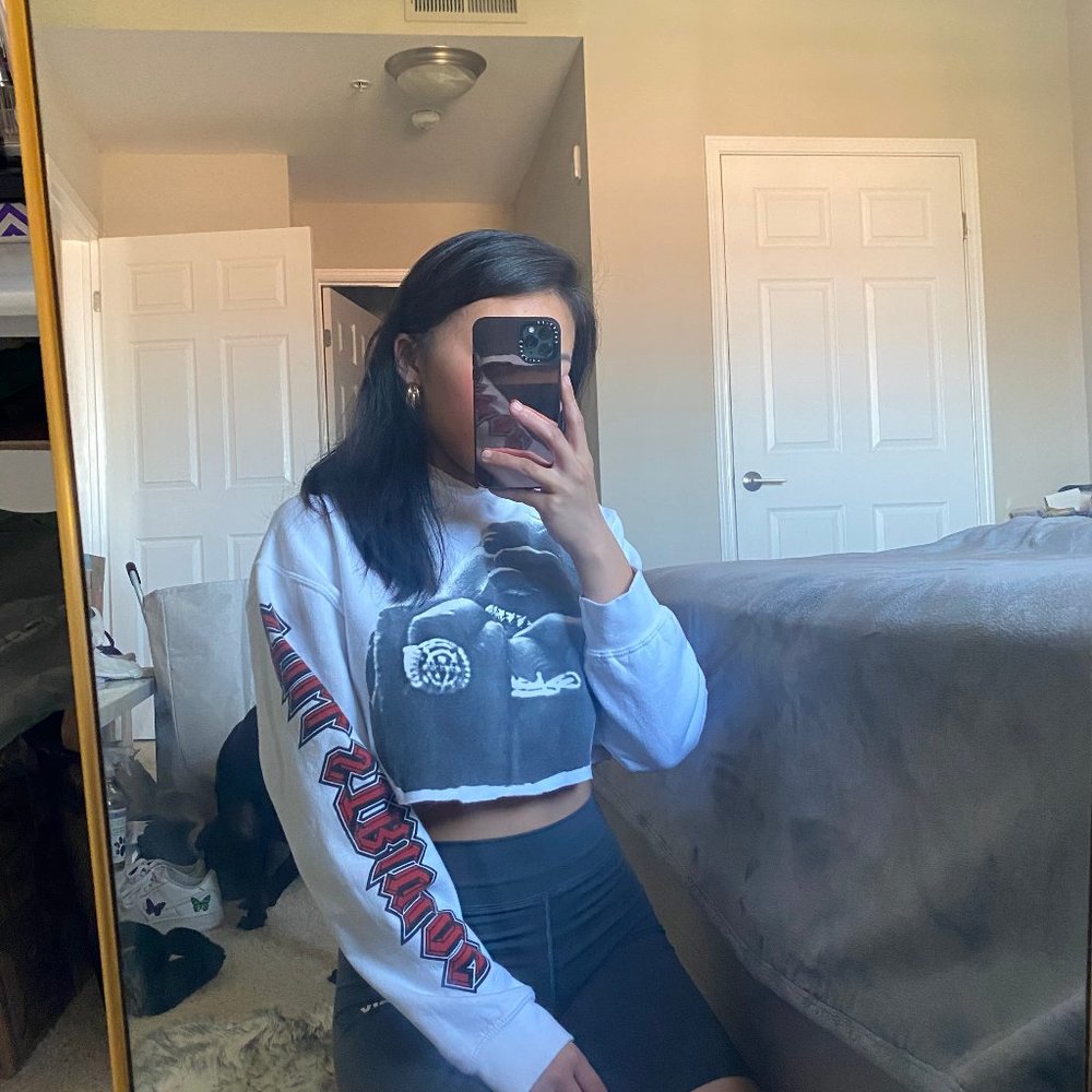 White Graphic Crop Top